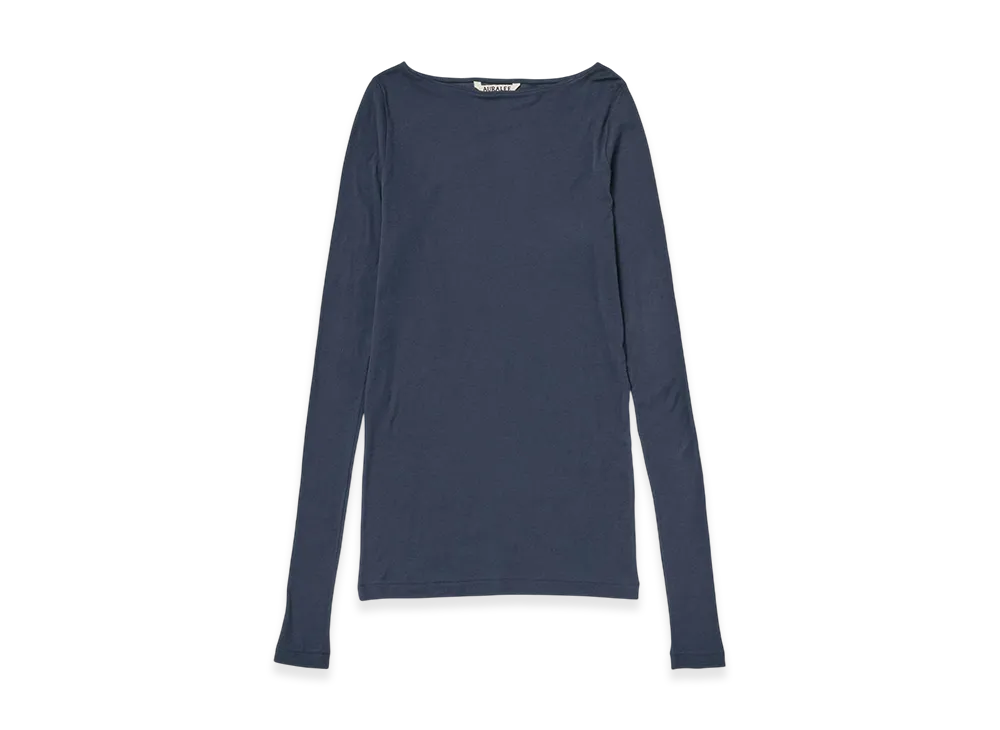 AURALEE Super High Gauge Sheer Rib Boat Neck L/S Tee "Navy"
