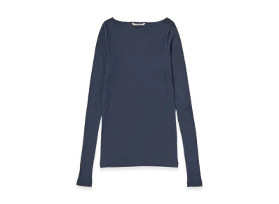 AURALEE Super High Gauge Sheer Rib Boat Neck L/S Tee "Navy"