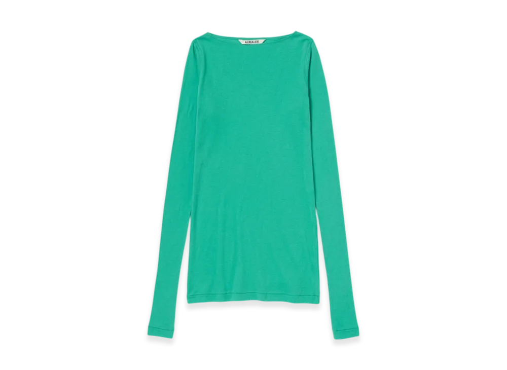 AURALEE Super High Gauge Sheer Rib Boat Neck L/S Tee "Jade Green"