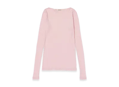 AURALEE Super High Gauge Sheer Rib Boat Neck L/S Tee "Light Pink"