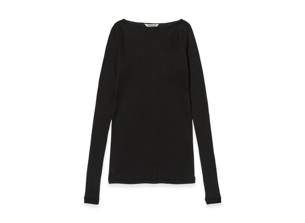 AURALEE Super High Gauge Sheer Rib Boat Neck L/S Tee "Black"