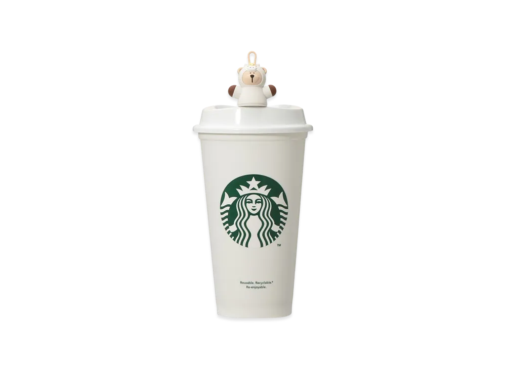 STARBUCKS Seasonal Goods "Bright New Year" Reusable Cup 473ml + Reusable Cup Drink Hole Cap Bearista Horse "White"