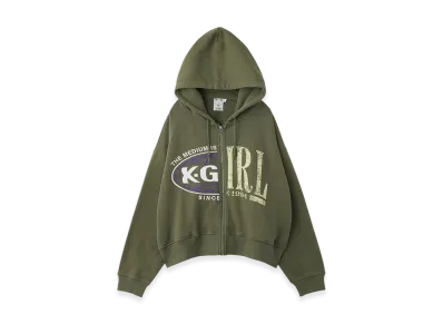X-Girl Paneled Graphic Zip Up Sweat Hoodie "Olive"