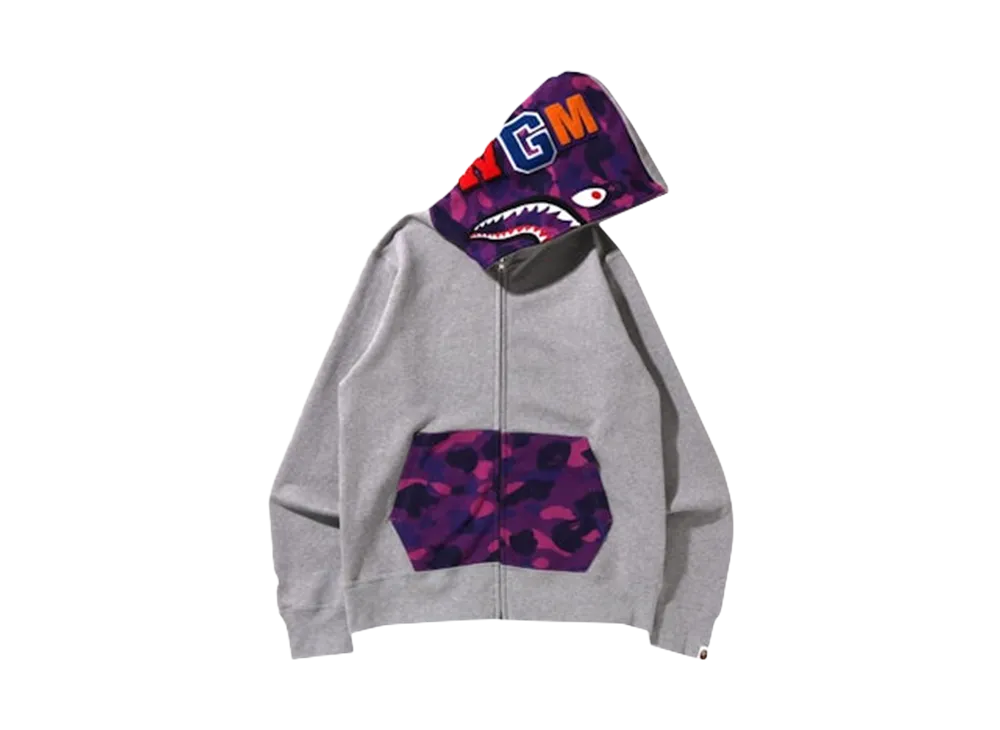 A BATHING APE Bape purple Camo Shark Full Zip Hoodie SS22 "Purple/Gray"