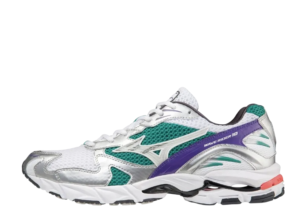 ミズノ ウェーブライダー10 "ホワイト/シルバー/グリーン"