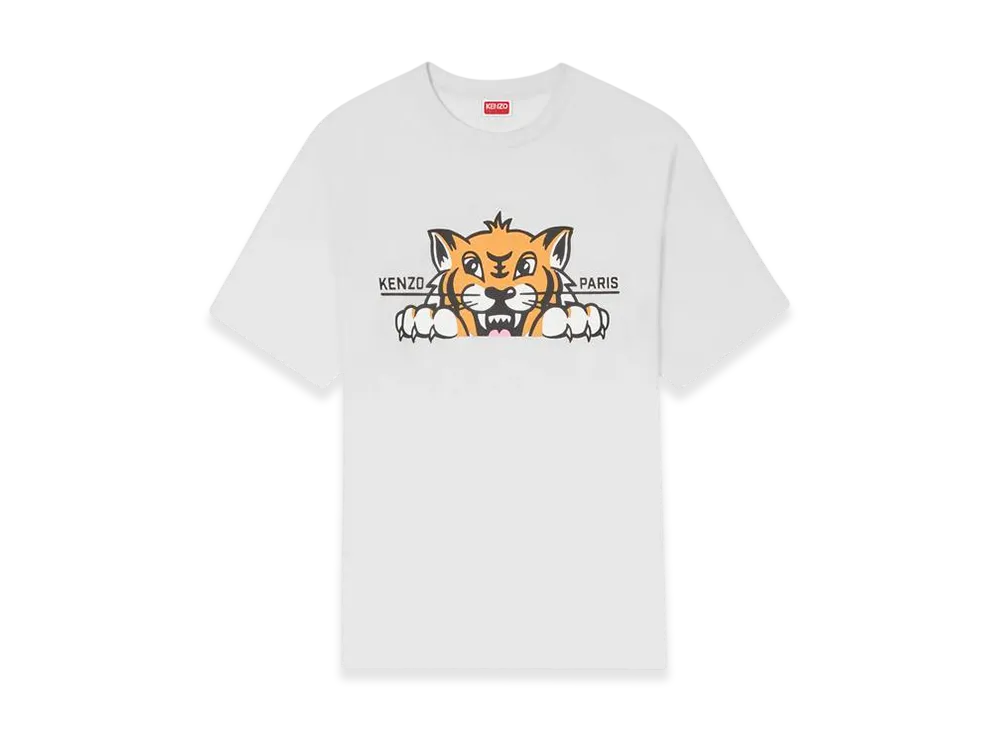 KENZO Happy Tiger Embroidered Cotton T-Shirt "Off White"