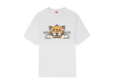 KENZO Happy Tiger Embroidered Cotton T-Shirt "Off White"