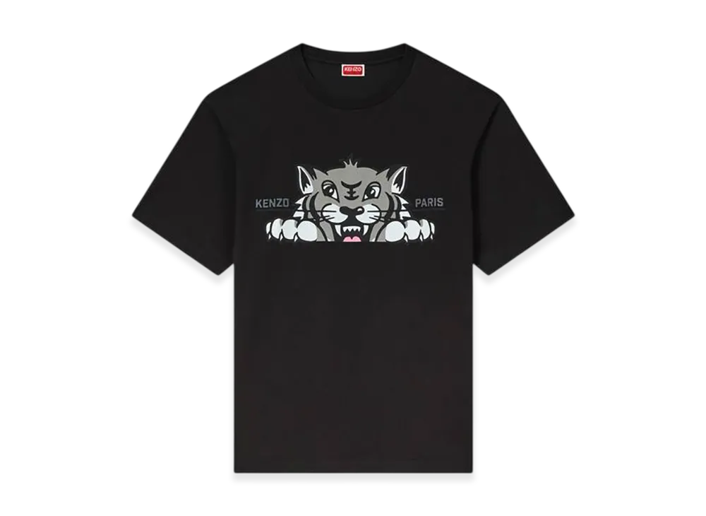 KENZO Happy Tiger Embroidered Cotton T-Shirt "Black"