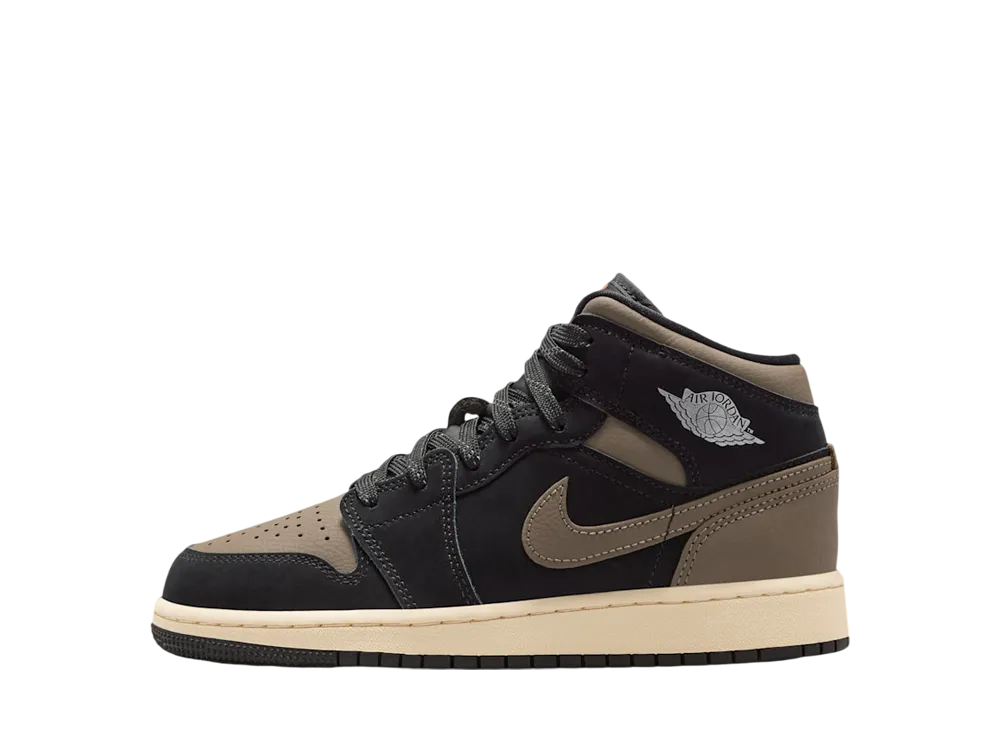 Nike GS Air Jordan 1 Mid SE "Black/Olive Grey"