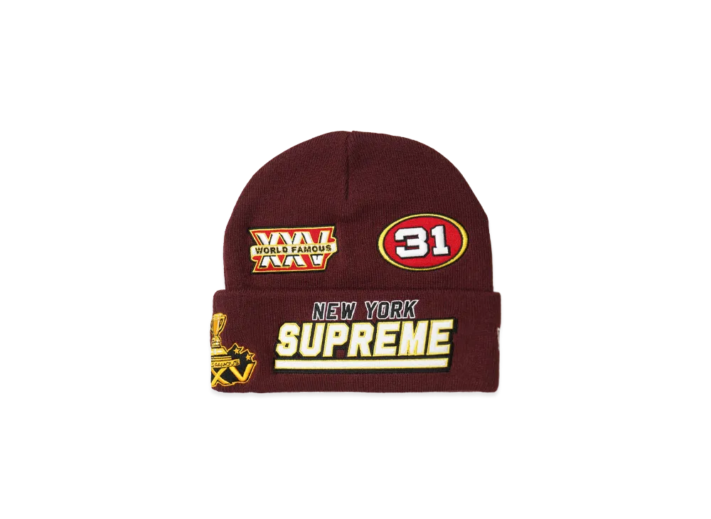 Supreme x New Era Football Beanie "Cardinal"