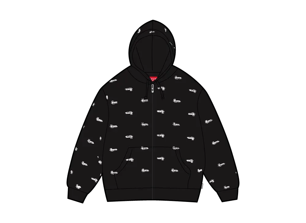 Supreme Repeat Script Zip Up Hooded Sweatshirt "Black"