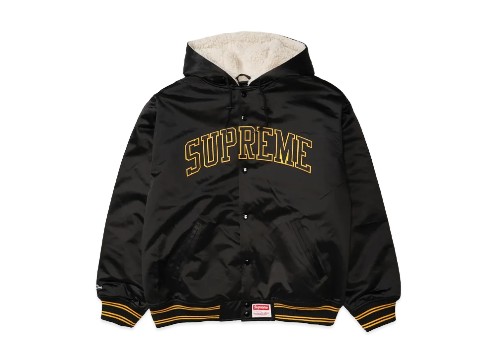 Supreme x Mitchell & Ness Lined Hooded Satin Varsity Jacket "Black"