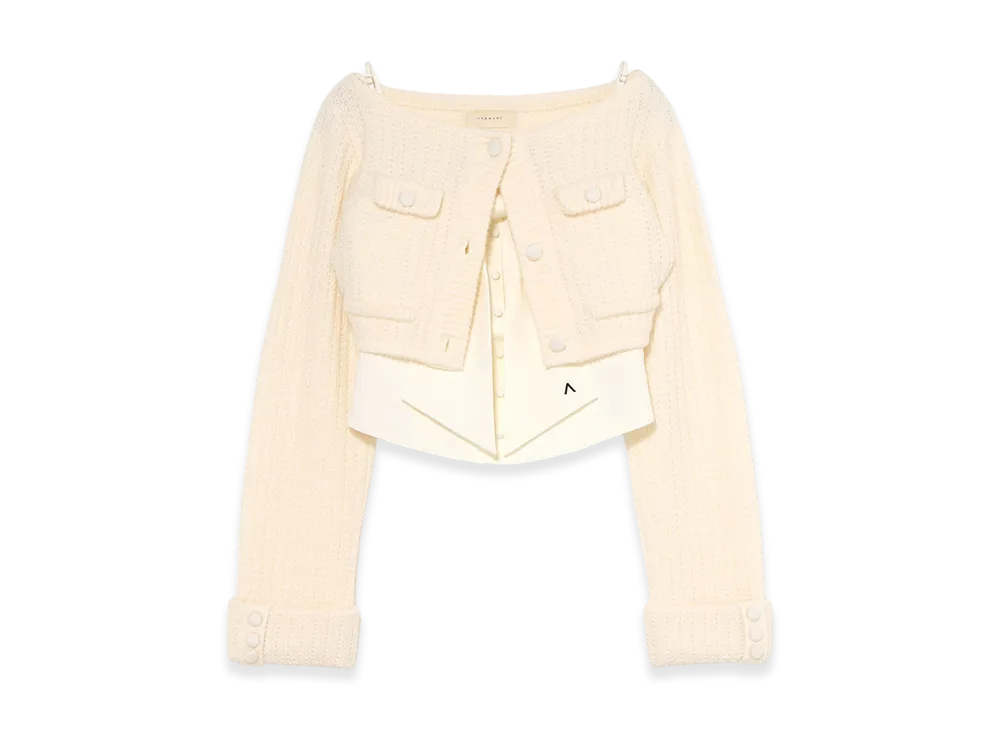 ANDMARY Twiggy Tweed Ribbon Set Tops "White"