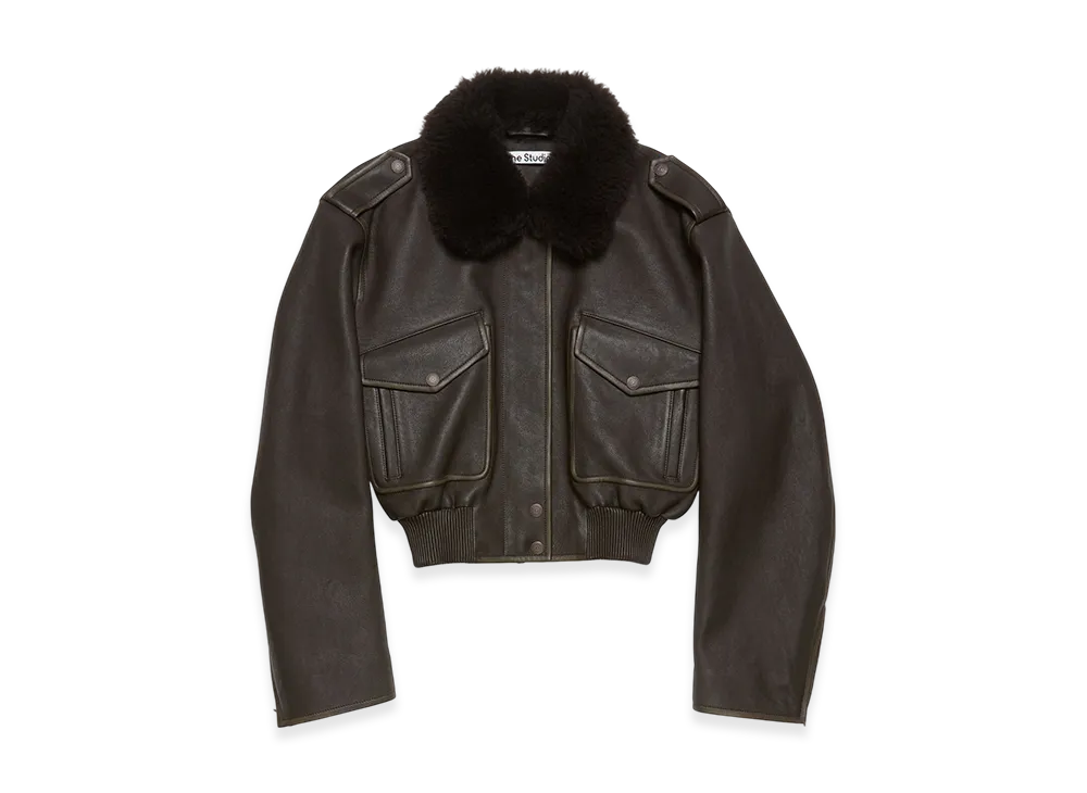 Acne Studios Leather Bomber Jacket "Dark Brown"