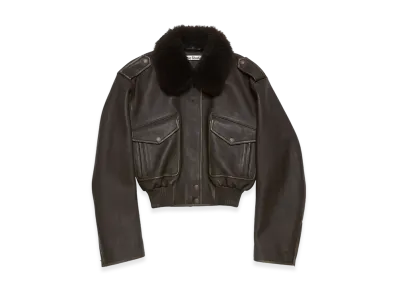 Acne Studios Leather Bomber Jacket "Dark Brown"