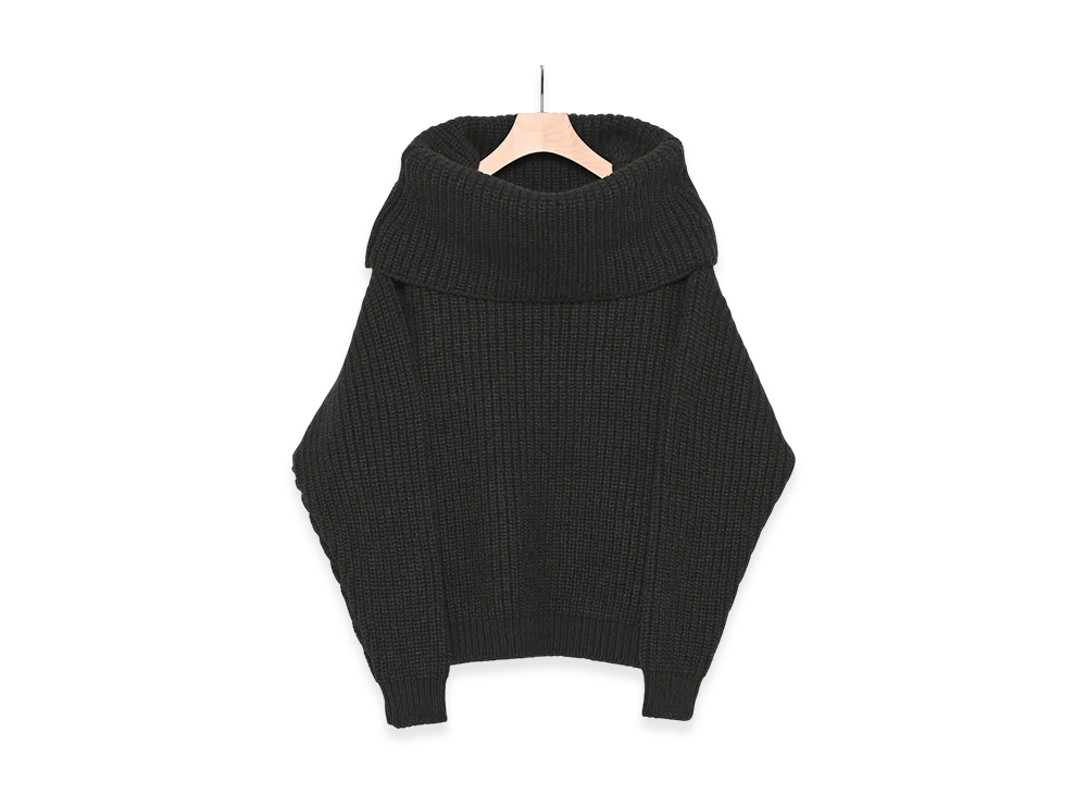 COMOLI Cashmere Washi Off Shoulder Knit "Black"