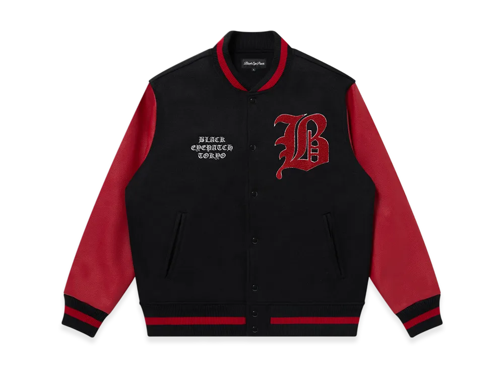 BlackEyePatch OE Big B Melton Varsity Jacket "Black/Red"