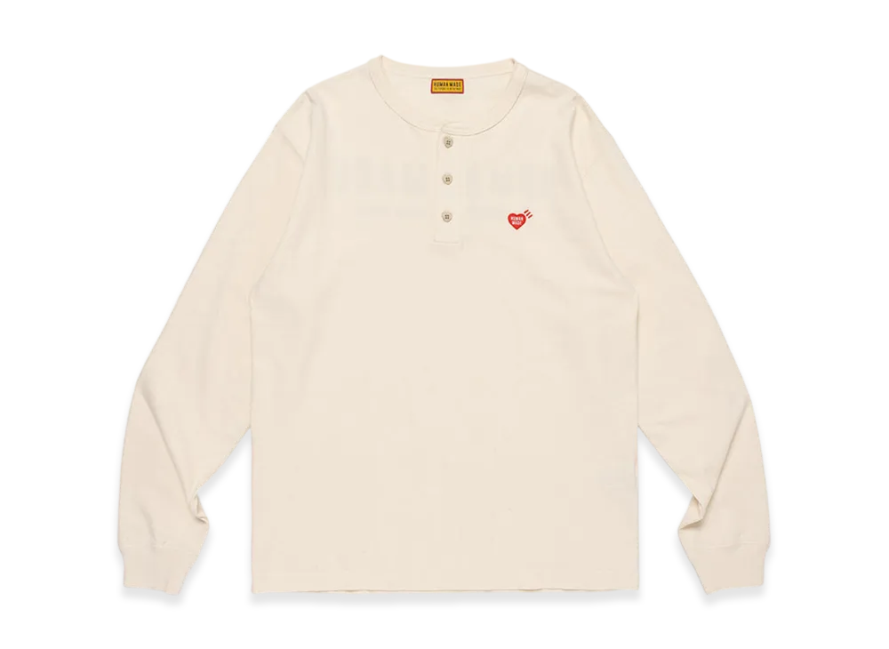 HUMAN MADE Henley Neck L/S T-Shirt "White"