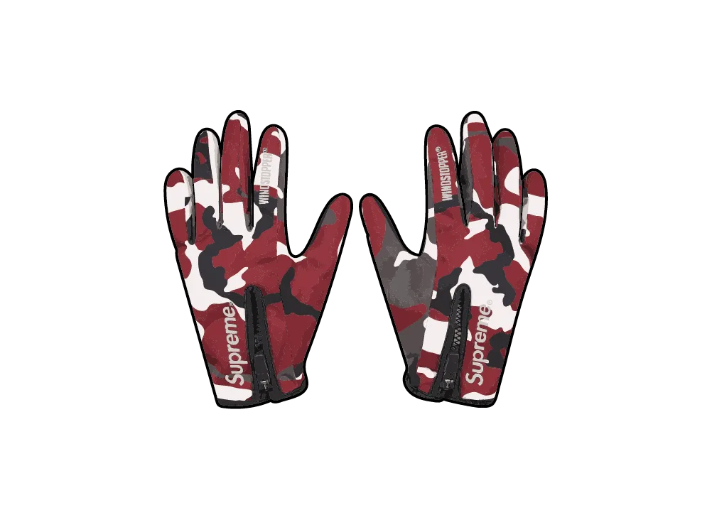 Supreme Windstopper Zip Gloves "Red Camo"
