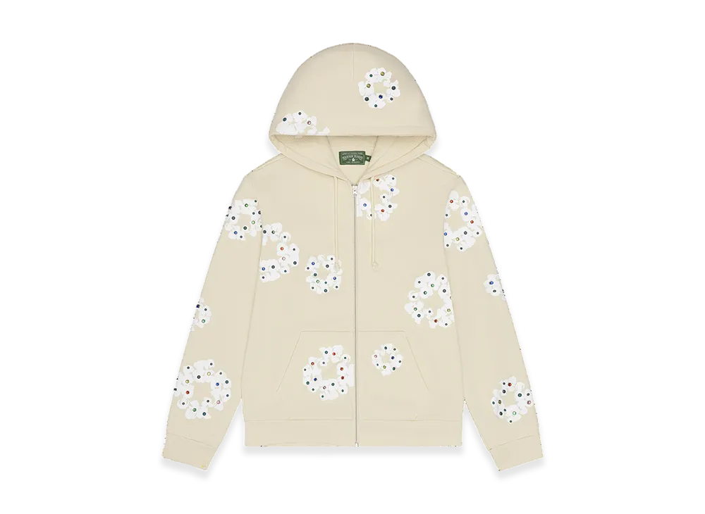 DENIM TEARS Rhinestone Cotton Wreath Zip Hoodie "Oatmeal"