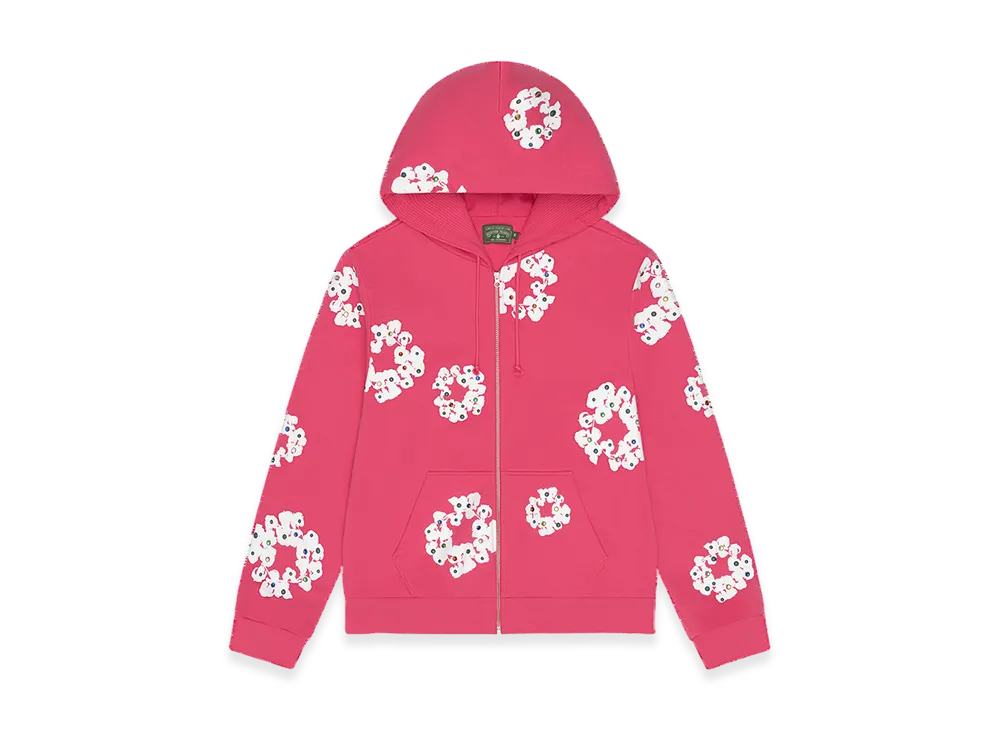 DENIM TEARS Rhinestone Cotton Wreath Zip Hoodie "Pink"
