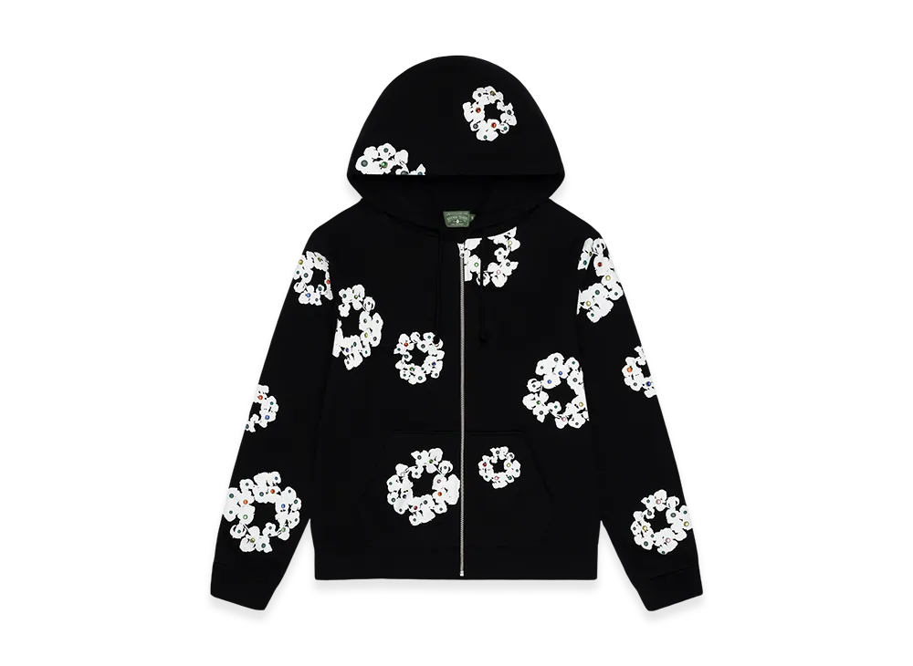 DENIM TEARS Rhinestone Cotton Wreath Zip Hoodie "Black"