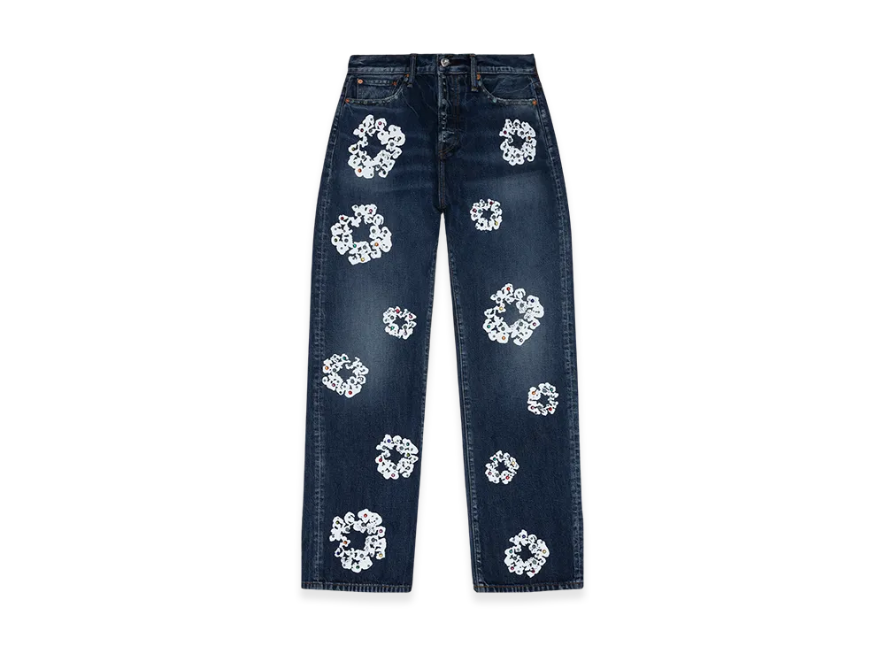DENIM TEARS Baggy Rhinestone Cotton Wreath Denim Pant "Dark Wash"