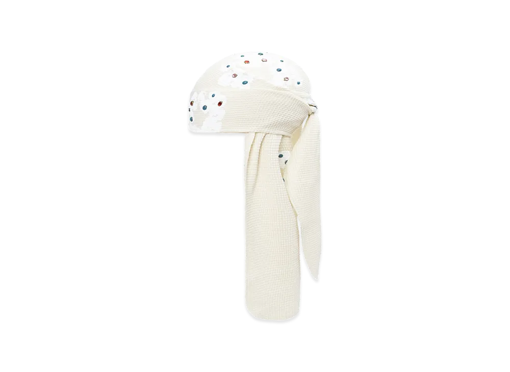 DENIM TEARS Rhinestone Cotton Wreath Durag "Oatmeal"