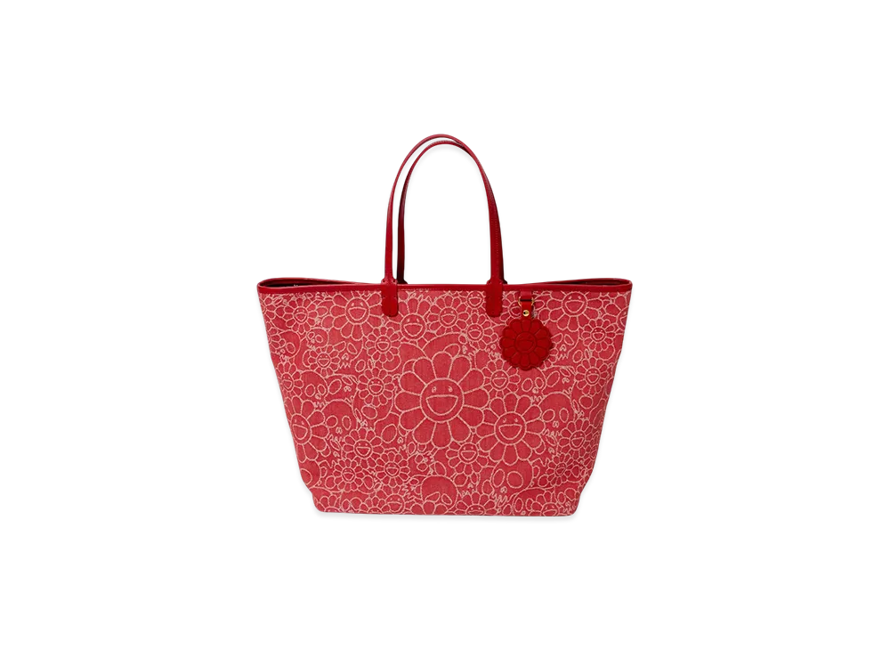 Takashi Murakami Flowers & Skulls Jacquard Denim Leather Tote bag "Red"
