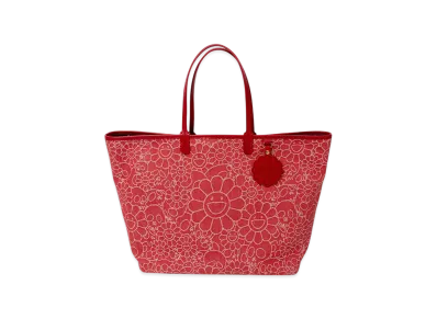 Takashi Murakami Flowers & Skulls Jacquard Denim Leather Tote bag "Red"