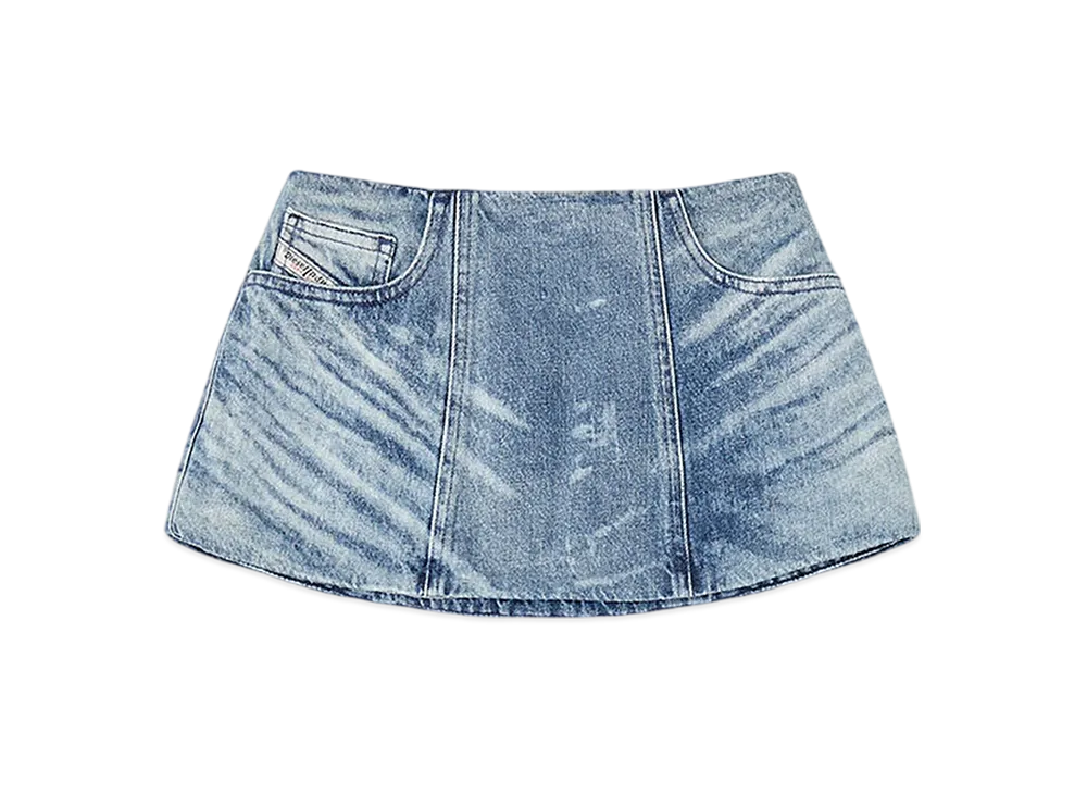 Diesel De-Nora-Fsh Belt Skirt In Lasered Cotton-Hemp Denim "Medium Blue"