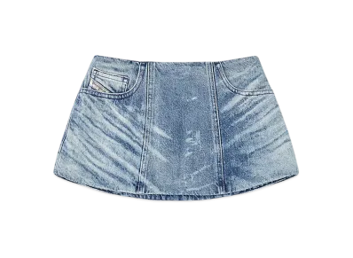 Diesel De-Nora-Fsh Belt Skirt In Lasered Cotton-Hemp Denim "Medium Blue"