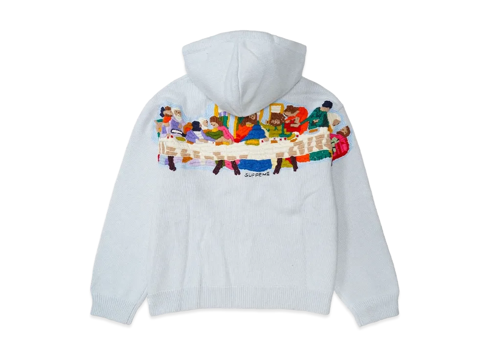 シュプリーム ラストサパー (最後の晩餐) エンブロイダード ジップ アップ フーディー セーター "ライト ブルー"