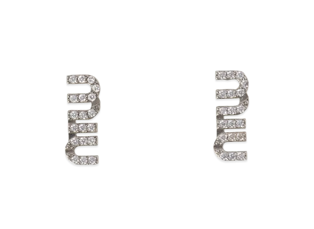 MIU MIU Metal Earrings with Crystals "Light Grey/Crystal"