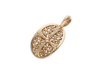 Chrome Hearts 22K Classic Oval Pave Diamond Necklace Top "Gold"