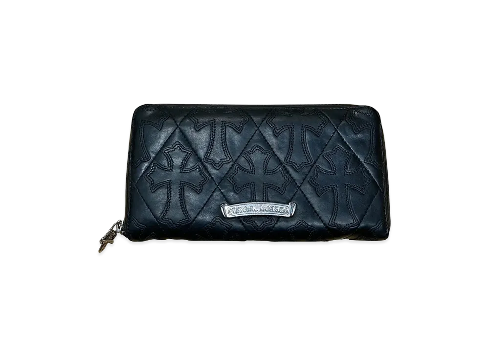 クロムハーツ レクタンギュラー フルジップ セメタリークロス キルティングレザー ウォレット "ブラック"