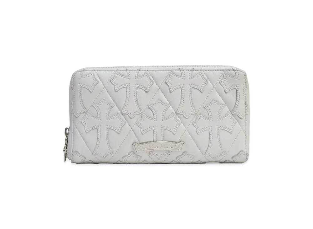 クロムハーツ レクタンギュラー フルジップ セメタリークロス キルティングレザー ウォレット "ホワイト"