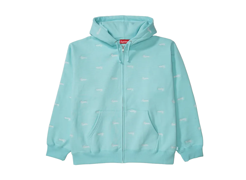 Supreme Repeat Script Zip Up Hooded Sweatshirt "Aqua"