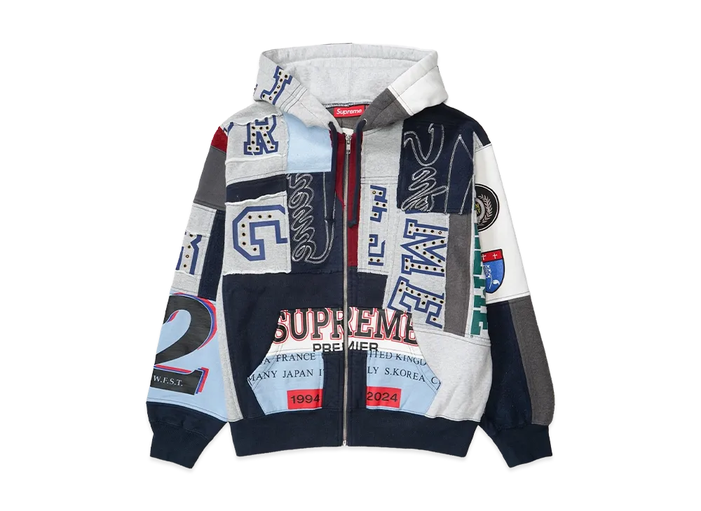 Supreme Patchwork Zip Up Hooded Sweatshirt "Navy"