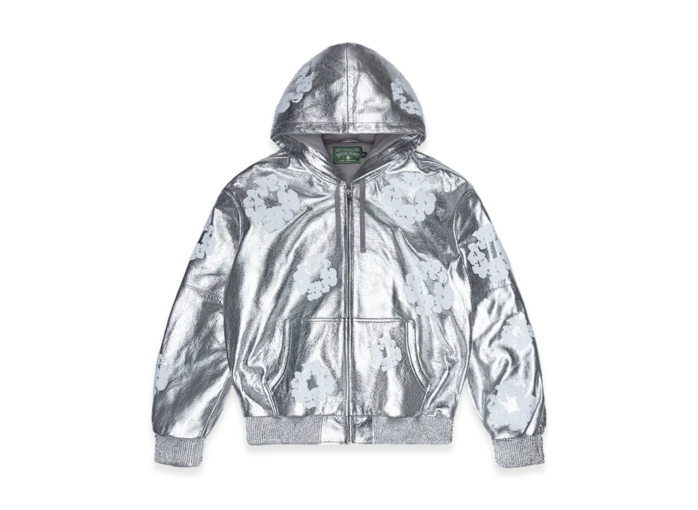 DENIM TEARS Leather Cotton Wreath Zip Hoodie "Silver"