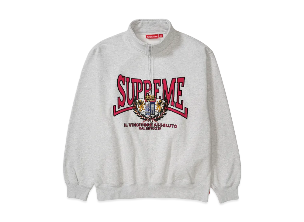 Supreme Crest Applique Half Zip Pullover "Ash Grey"