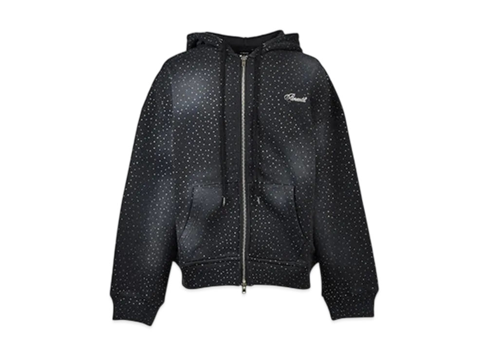 BREATH Script Logo Fade Rhinestone Zip Up Hoodie "Black"