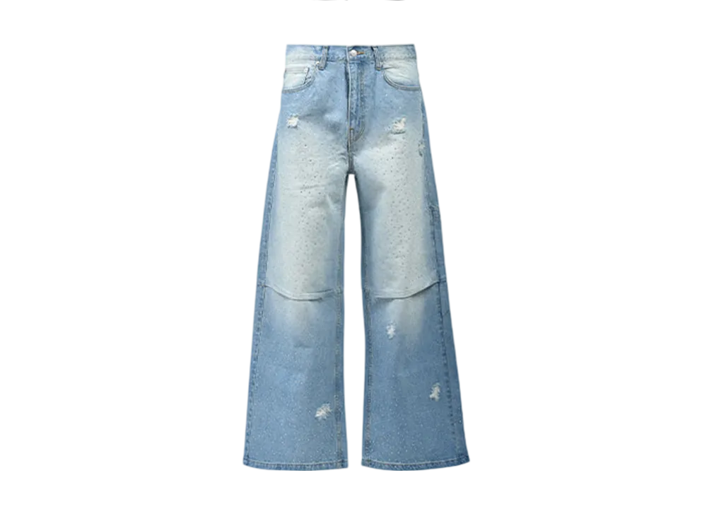 BREATH Script Logo Fade Rhinestone Denim Pants 