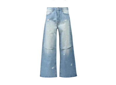 BREATH Script Logo Fade Rhinestone Denim Pants "Ice"