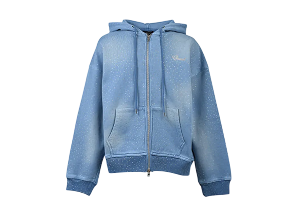 BREATH Script Logo Fade Rhinestone Zip Up Hoodie "Ice"