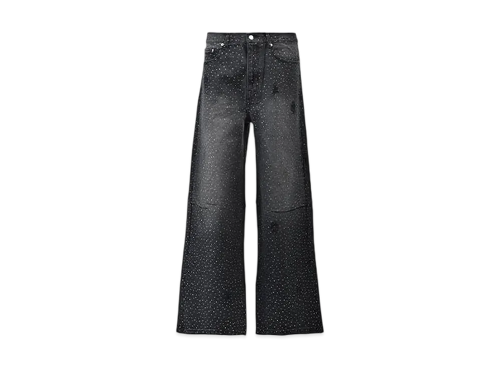 BREATH Script Logo Fade Rhinestone Denim Pants "Black"
