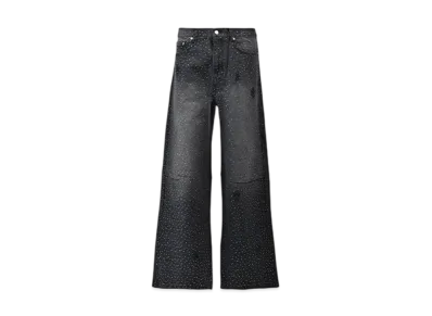 BREATH Script Logo Fade Rhinestone Denim Pants "Black"