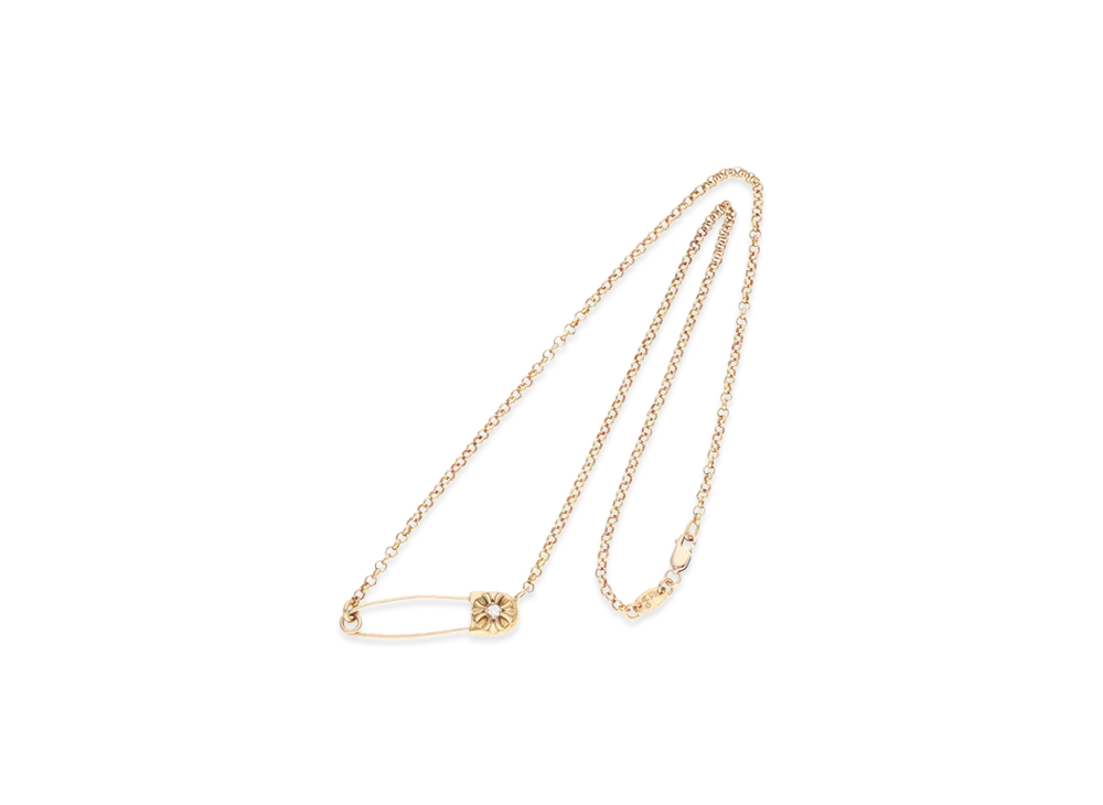 Chrome Hearts 22K Safety Pin W Diamond CH Plus Roll Chain Necklace 40cm (16 Inch) "Gold"