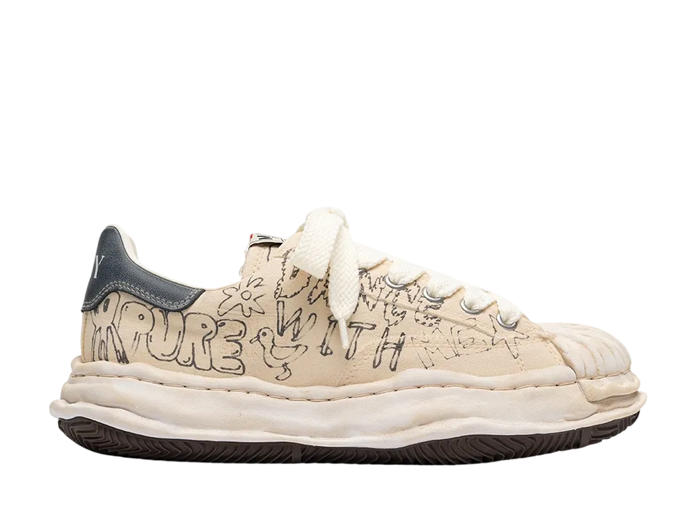 メゾンミハラヤスヒロ ブレイキー オリジナルソール グラフィティプリント キャンバス ローカットスニーカー "ホワイト" (A16FW730)