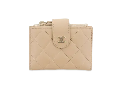 CHANEL Classic Matelasse Double Zip Card Case "Beige"